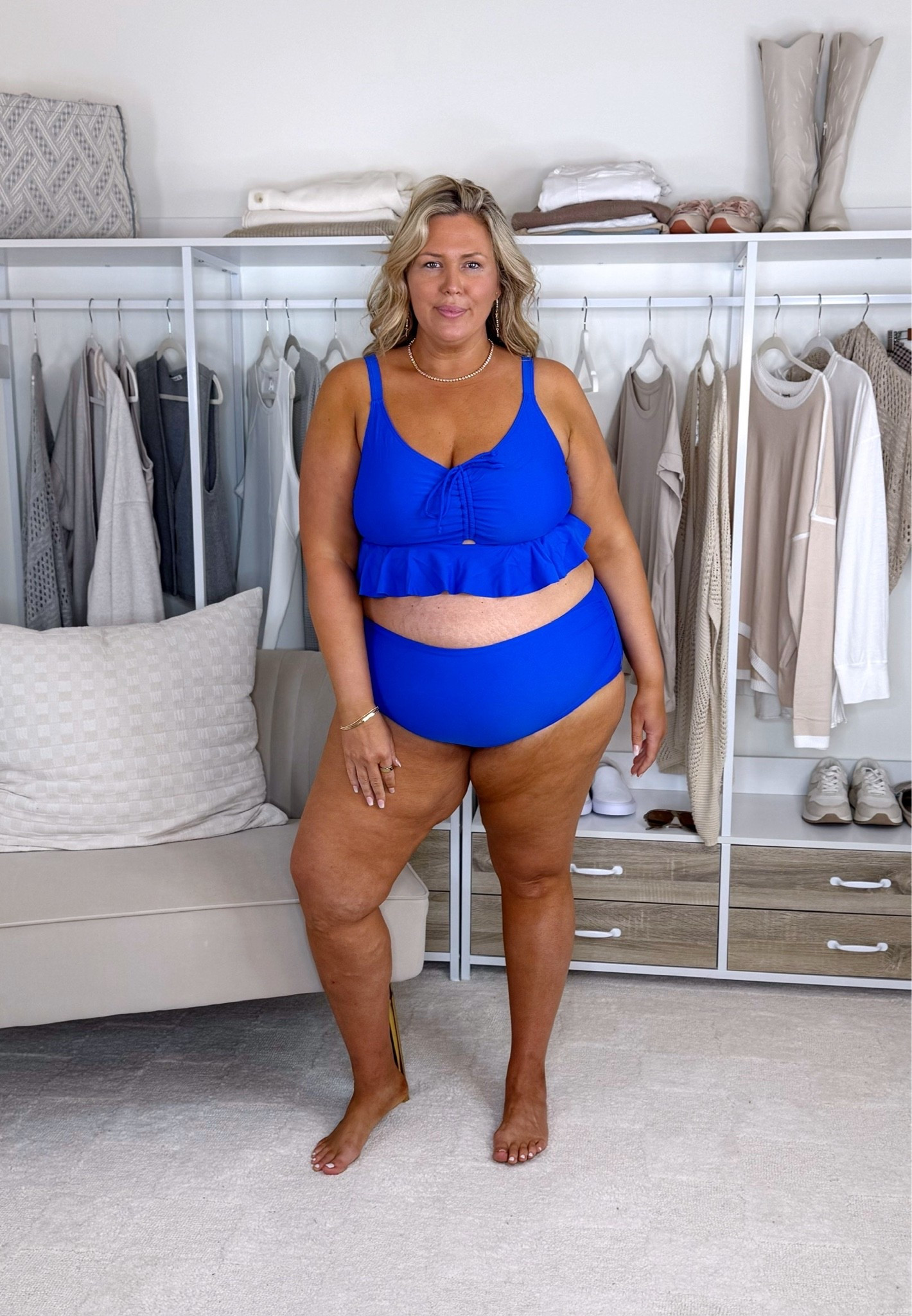 Wearing an XXL in the turquoise tankini, 18w in black two piece, 3x in the black knit coverup, 3X in the yellow top, XXL in the yellow floral tankini, 3X in the wrap, 3X in the floral cover up, 18 in the blue bikini Amazon plus size swim haul. Come pack with me. Plus size, outfit inspo, apron belly, summer fashion, swimwear, mom life

#LTKSeasonal #LTKPlusSize #LTKSwim
