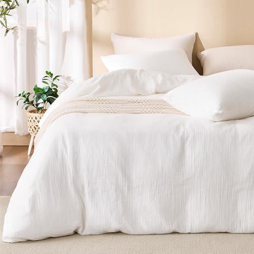Bright White Duvet Cover Queen Size 100% Sandwashed Cotton | Soft, Lightweight, Breathable Duvet ... | Amazon (US)