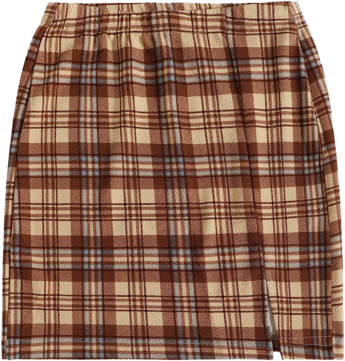 Verdusa Women's Slit Hem Plaid Print High Waist Mini Bodycon Skirt | Amazon (US)