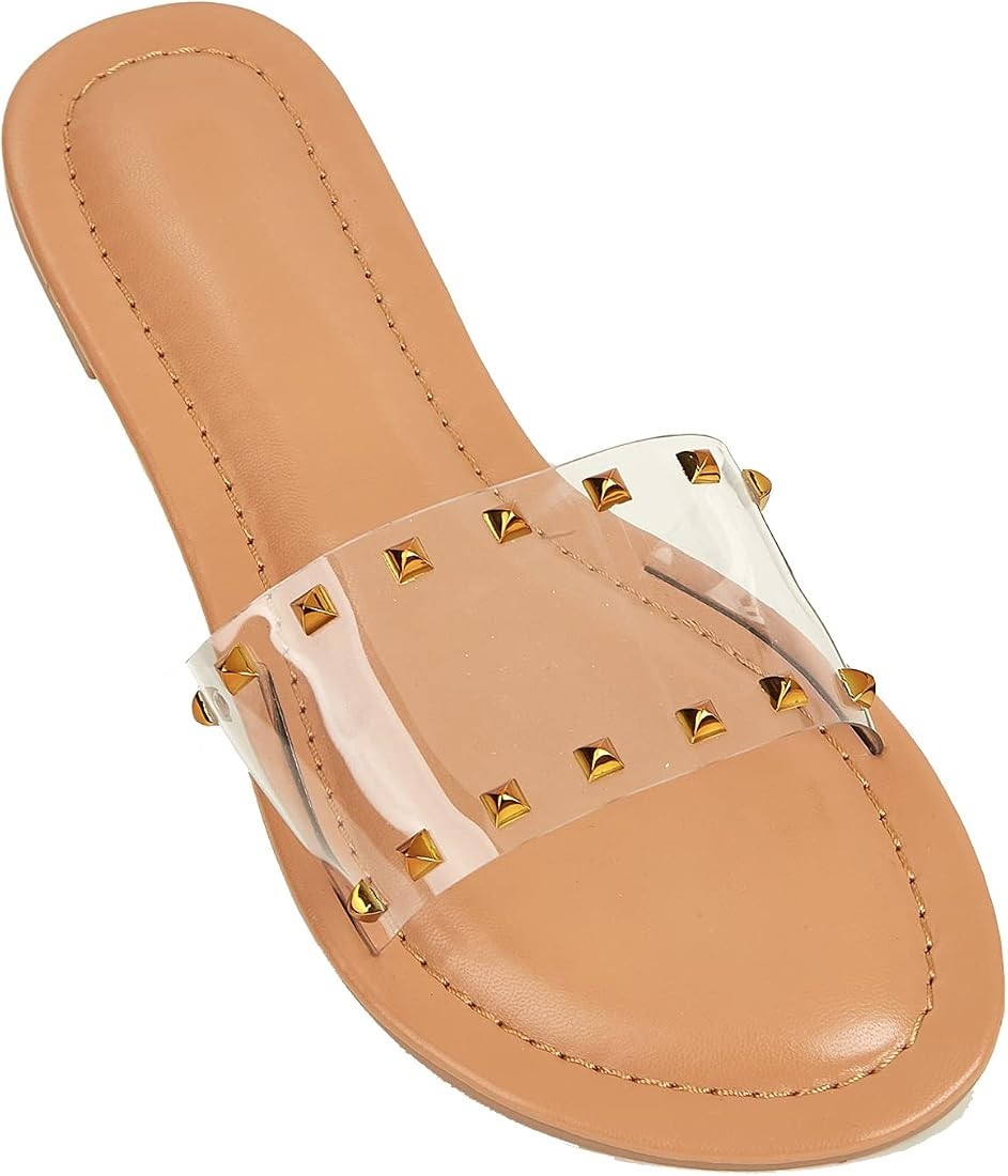 getmorebeauty Flat Slide Sandals for Women Dressy Summer Studded Slip On Sandals | Amazon (US)