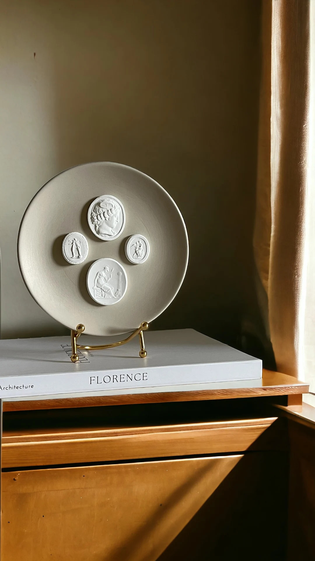 Handmade Intaglio Art Decor Plate - Ancient Style Beige Plaster - Etsy | Etsy (US)