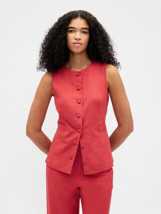 Linen-Blend Tie-Back Longline Vest | Gap (US)