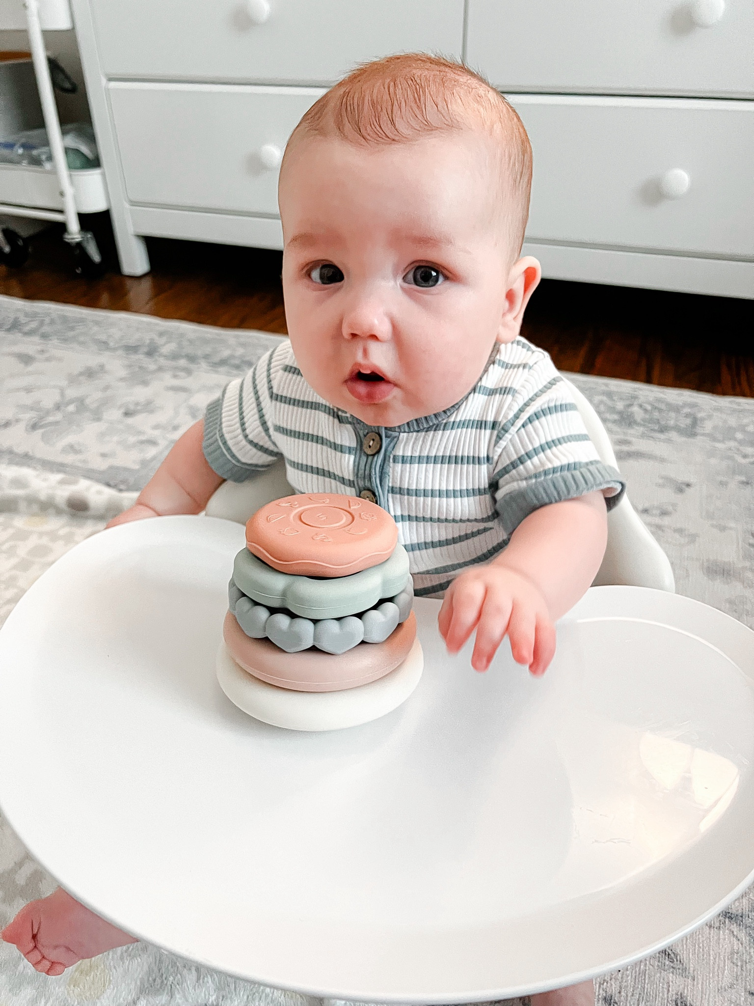 Sweet baby loves to sit in his seat and play 

#LTKbaby