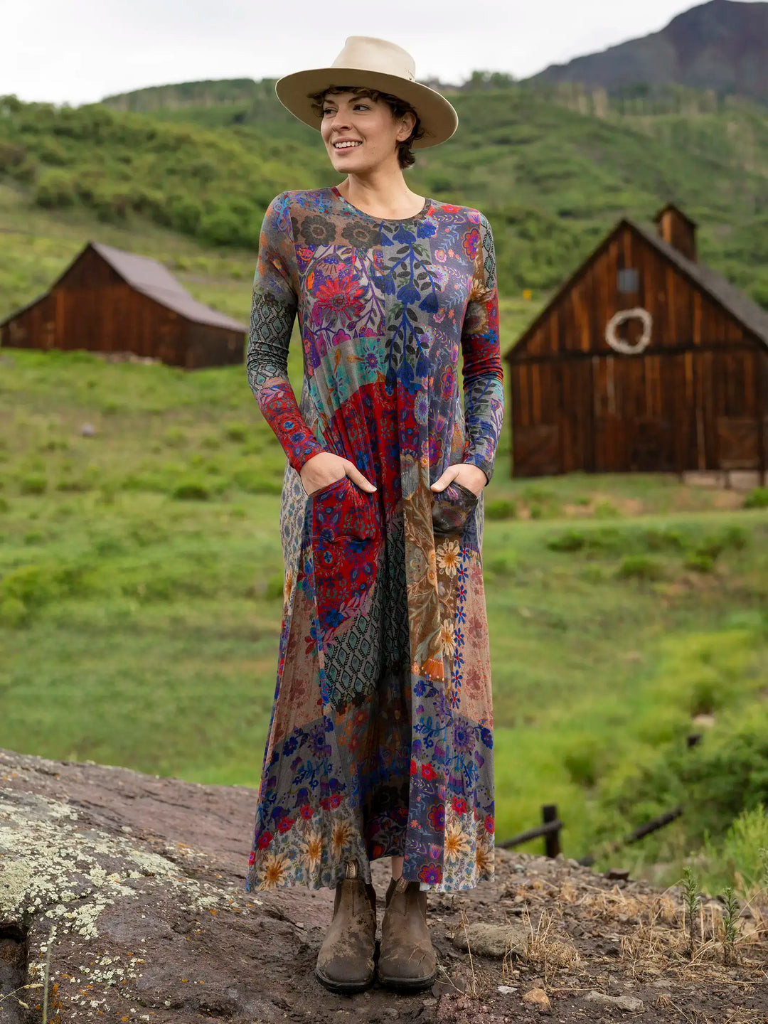 Stevie "ButterSoft" Knit Maxi Dress - Blue Patchwork | Natural Life