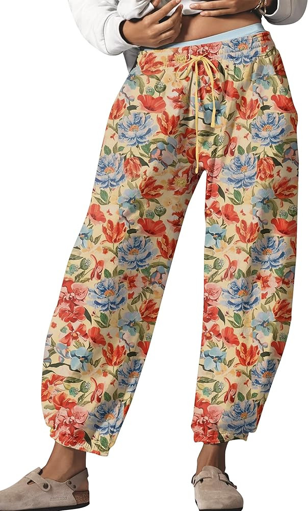 Leopard Pants Women Barrel Sweatpants Casual Baggy Cheetah Print Lounge Pants Drawstring Joggers ... | Amazon (US)