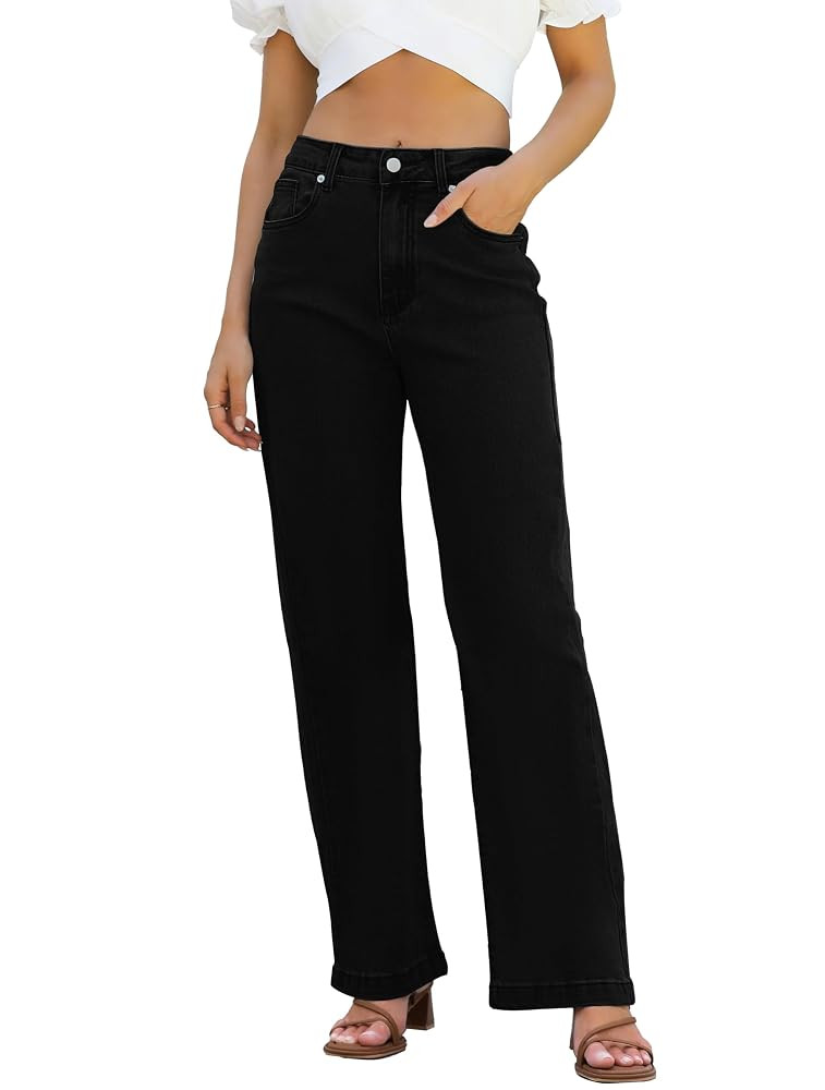 Womens Jeans High Waisted Straight Leg Loose Stretchy Lightweight Tummy Control Trendy Jeans for ... | Amazon (US)