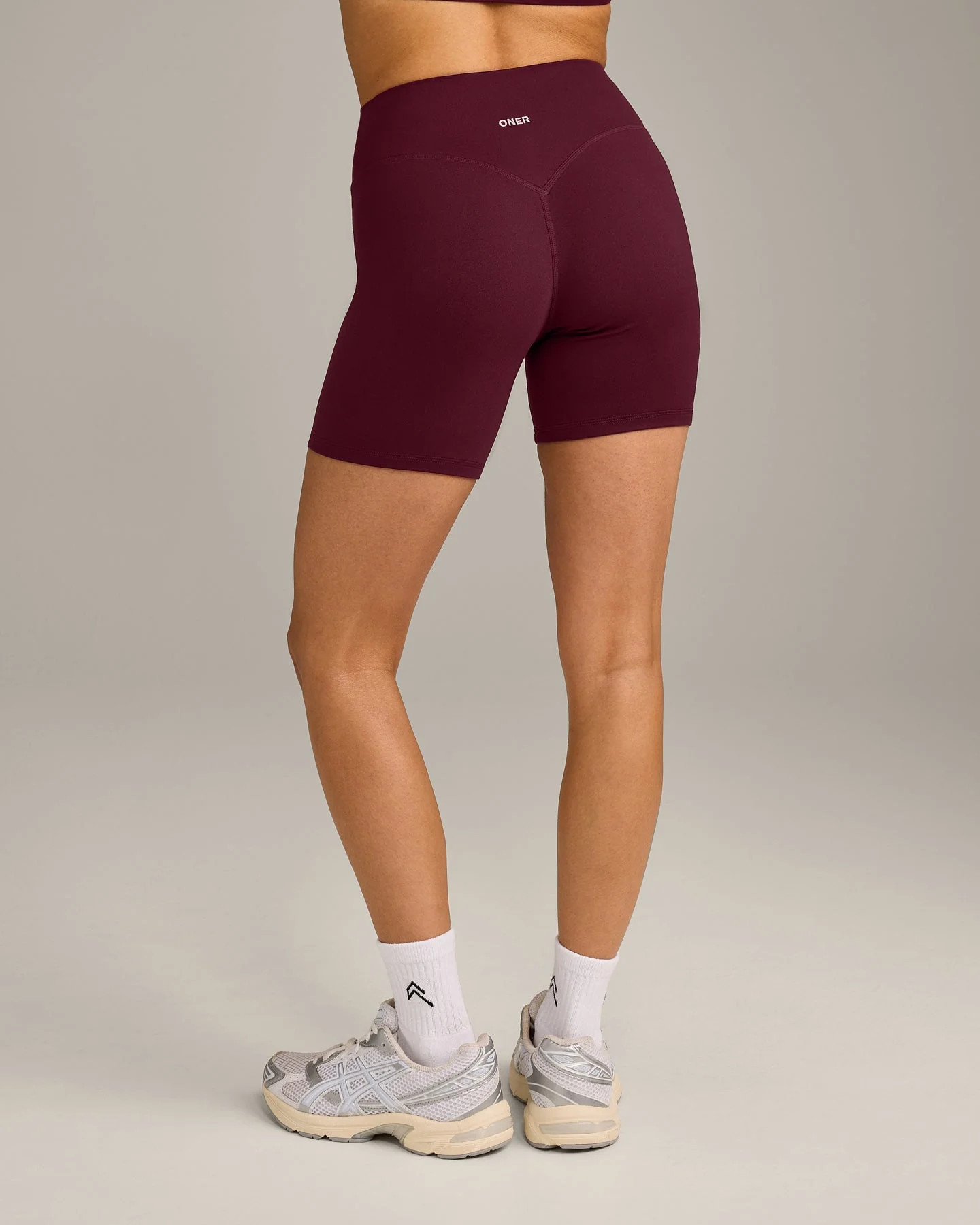 SoftMotion™ High Waisted Shorts 6" with Gray Logo | Cherry Lacquer Purple | Oner Active (UK / US)
