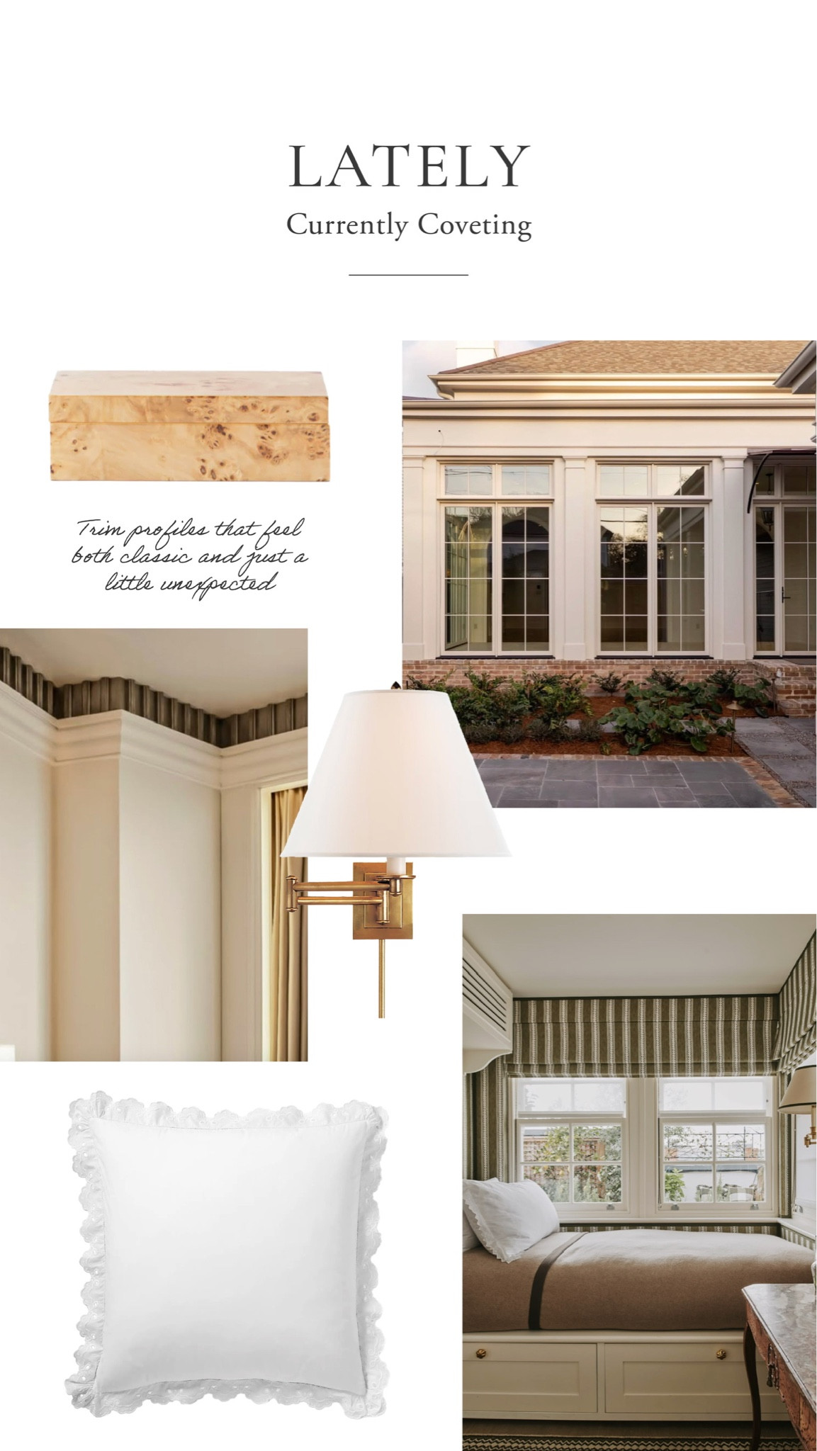  Layered, warm, and a little unexpected: burled oak boxes, articulating brass sconces, and scalloped euro shams for a soft finish. 

#LTKHome
