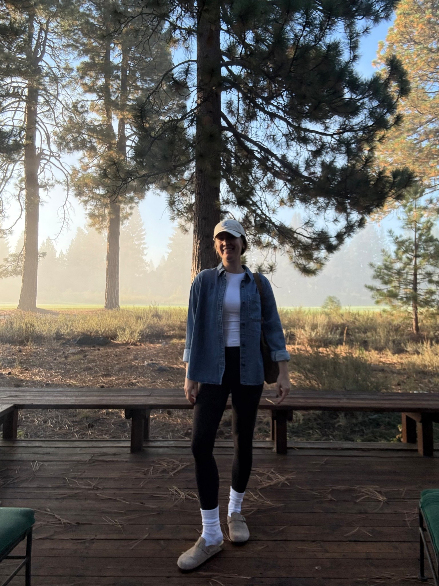 Travel airport outfit- my go to white tee (bra free) and leggings. Sized up to a M in the denim shirt! 

#LTKSeasonal #LTKTravel