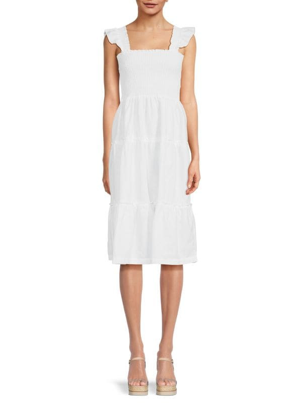 Smocked Linen Blend Tiered Dress | Saks Fifth Avenue OFF 5TH