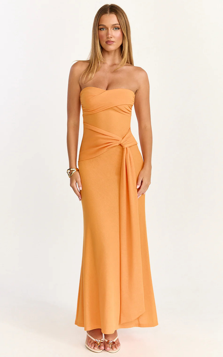 Strapless Tie Waist Dress in Orange | Showpo (US, UK & Europe)