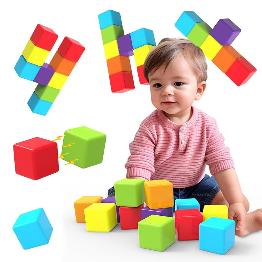 Magnetic Building Blocks Large, 1.65 inch Magnetic Stacking Cubes for Toddlers, Sensory & Montess... | Amazon (US)