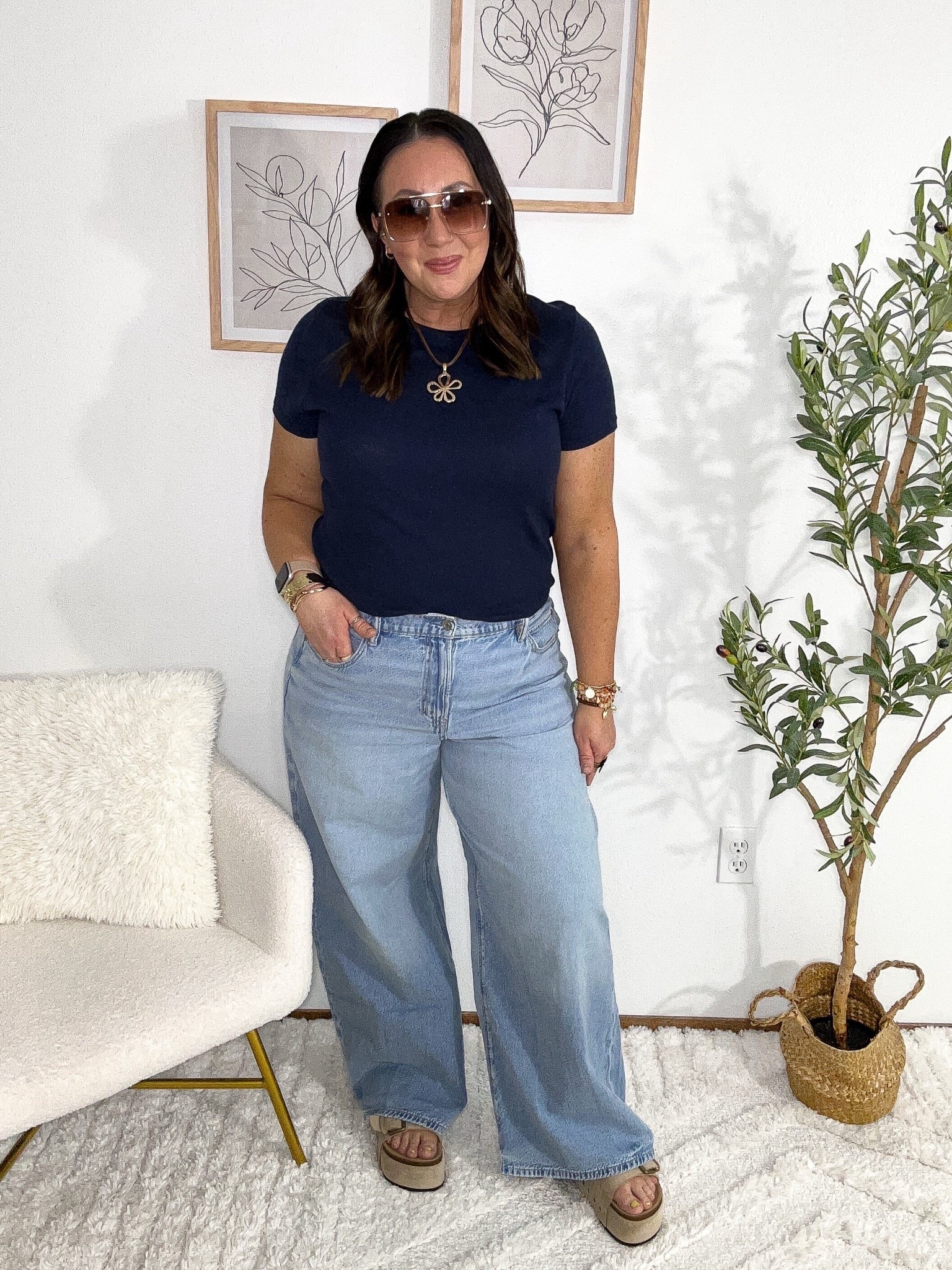 AE jeans 25% off! These are my new go-tos! Size 14 regular. XL Walmart tee. Sandals run true to size  

#LTKMidsize #LTKSaleAlert #LTKOver40