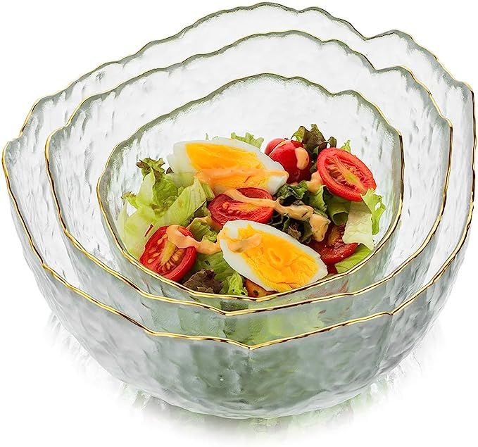 Glasseam Glass Salad Bowls, Clear Serving Bowls Set of 3, Blown Decorative Bowl for Home Decor Mo... | Amazon (US)