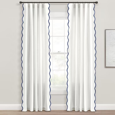 Lush Décor Coastal Chic Scallop Edge Window Curtain Panels Navy/White 52X84 Set | Target