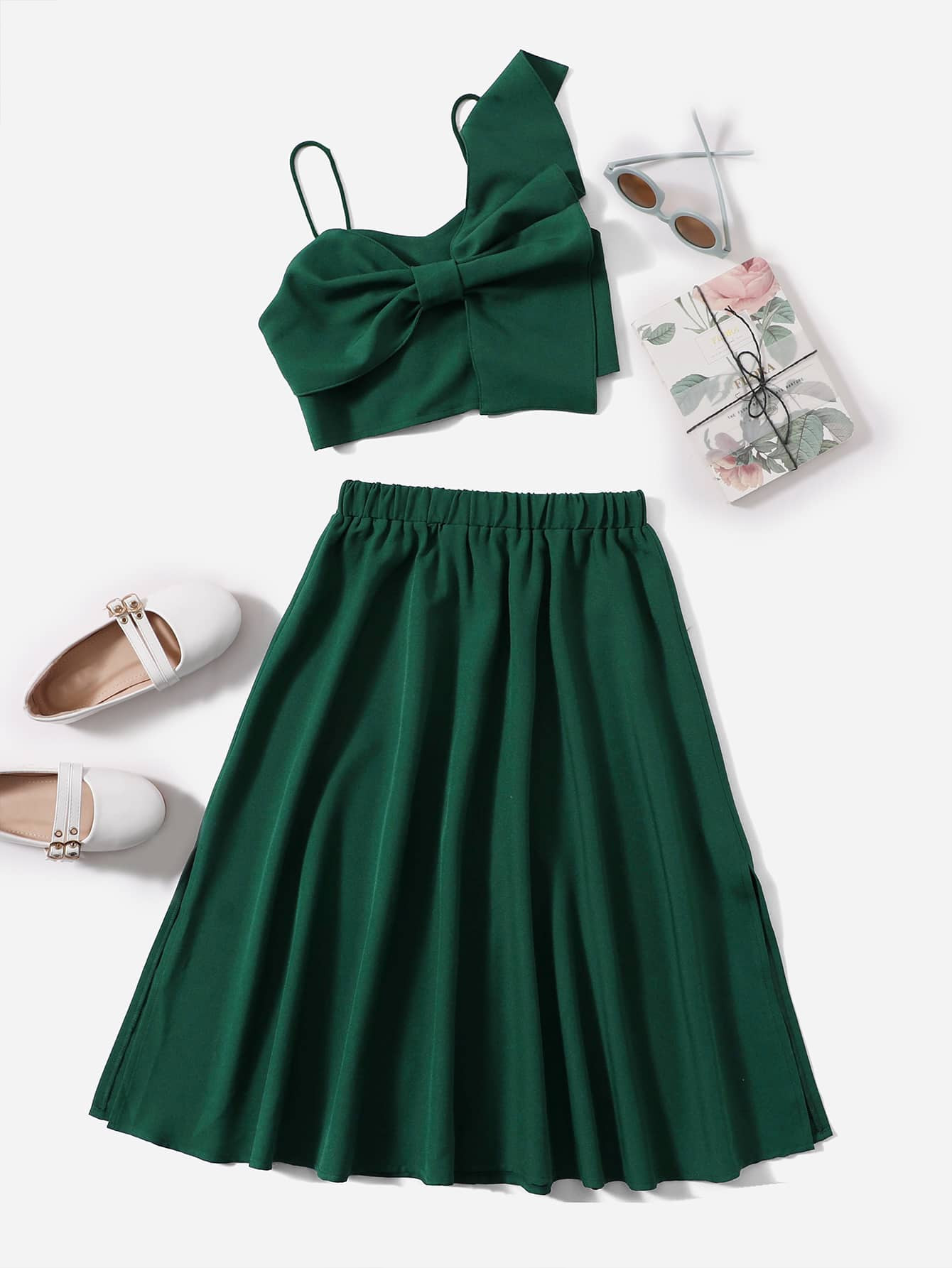 SHEIN Girls Big Bow Front Cami Top & Skirt Set | SHEIN