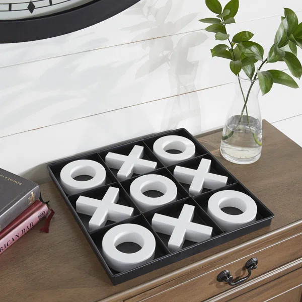 Black Wood Tic Tac Toe Game Set with White Pieces | Wayfair North America