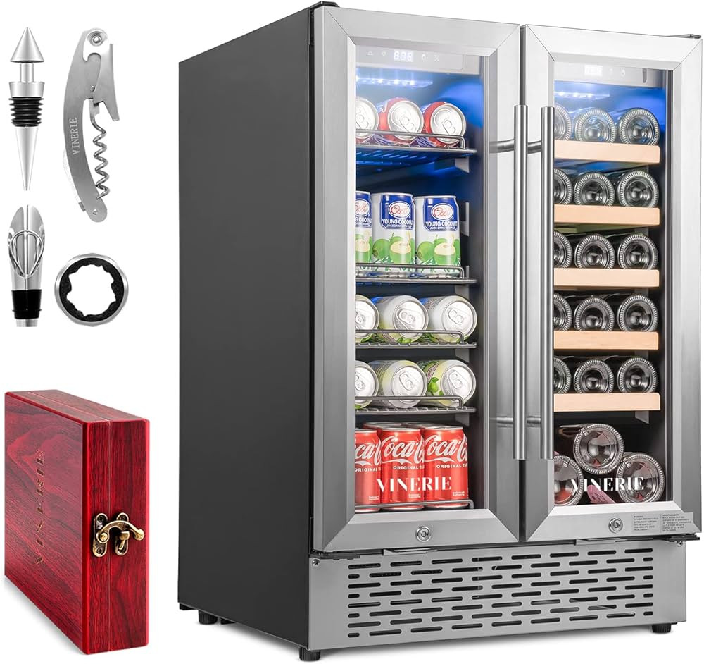 VINERIE Smart 24 Inch Beverage and Wine Cooler, Holds 53 Cans and 20 Bottles, Dual Zone, Built-in... | Amazon (US)