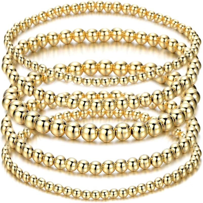 ARATLENCH Gold Beaded Bracelet for Women 14 K Gold Plated Ball Beads Bracelet Stack Stretch Strin... | Amazon (US)