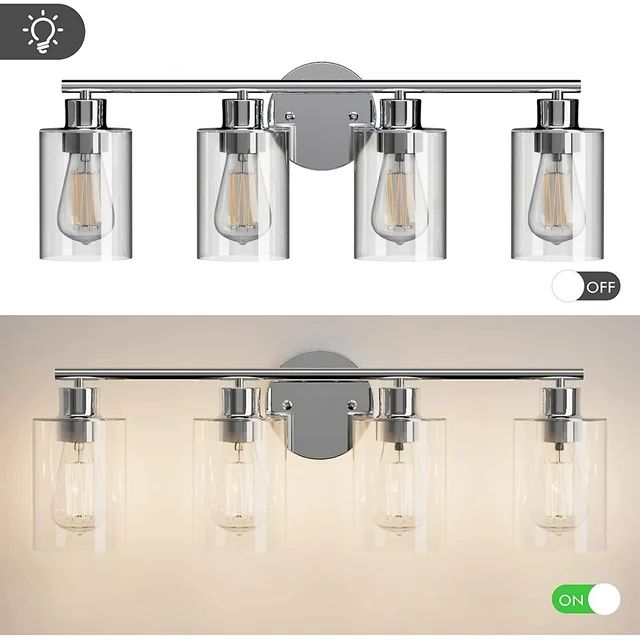 4-Light Vanity Light, Silver Bathroom Wall Sconce Light with Clear Glass Shade, Modern Bathroom L... | Walmart (US)