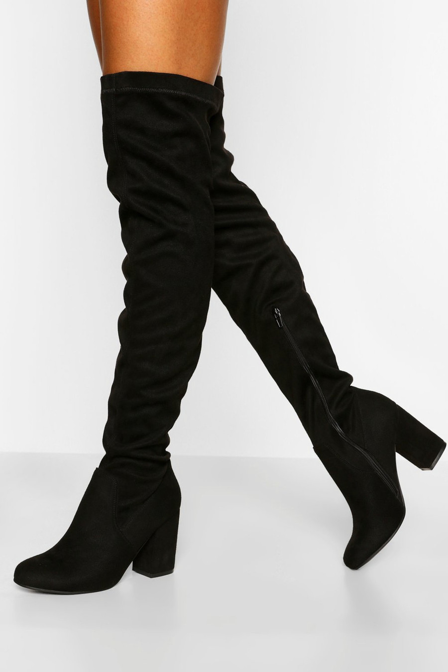 Wide Width Stretch Block Heel Over The Knee Boot | Boohoo.com (US & CA)