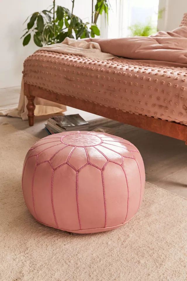 Traditional Leather Floor Pouf | Urban Outfitters (US and RoW)