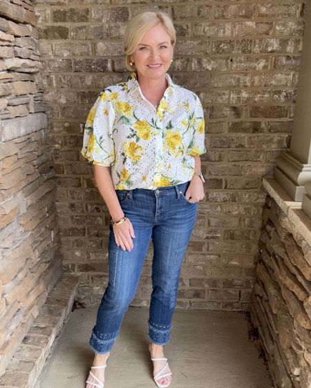 Chicos has some gorgeous new Spring arrivals! This floral eyelet blouse is right on trend & it just screams Spring! Looks great with jeans and white denim! Perfect Spring outfit. I'm wearing the blouse in Chico's size 0.5 and the jeans in 0P.

#jeans
#whitedenim
#springoutfit
#springtrends
#eyelet
#midlifefashion
#petite
#lovechicos

#LTKSeasonal #LTKover40 #LTKstyletip