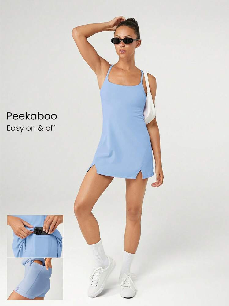 GLOWMODE Vestido Slip Mini FeatherFit™-Air Elevate Com Bolso Embutido Tipo Peekaboo, Linha A, Impacto Baixo, Verão Rápido De Secar, Absorção De Umidade Para Uso Diário | SHEIN