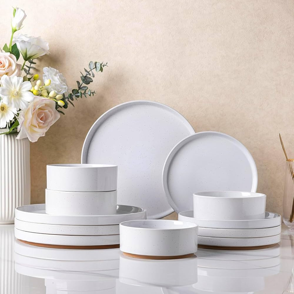 AmorArc Ceramic Dinnerware Set for 4 | Speckled Stoneware Plates and Bowls with unglazed terracot... | Amazon (US)