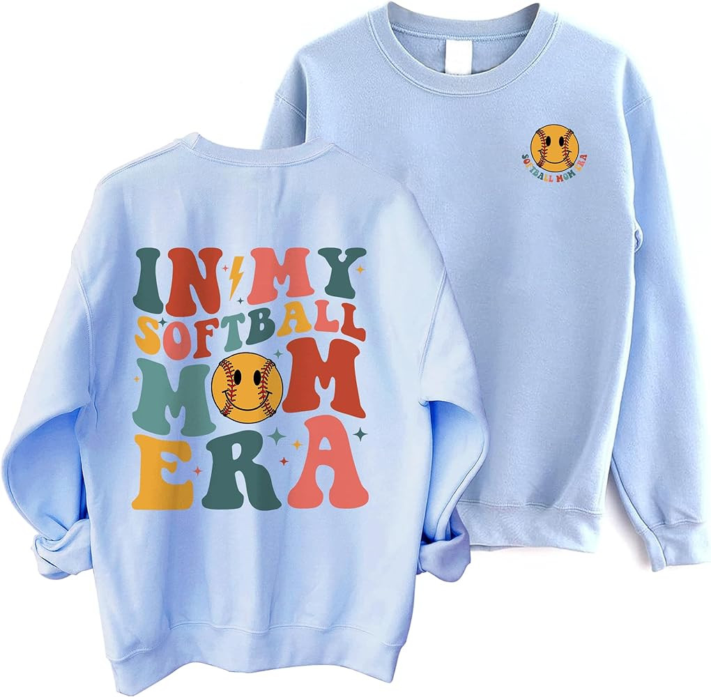Matinox In My Softball Mom Era Sweatshirt - Groovy Smile Softball Mom Era 2 Side Graphic Crewneck | Amazon (US)
