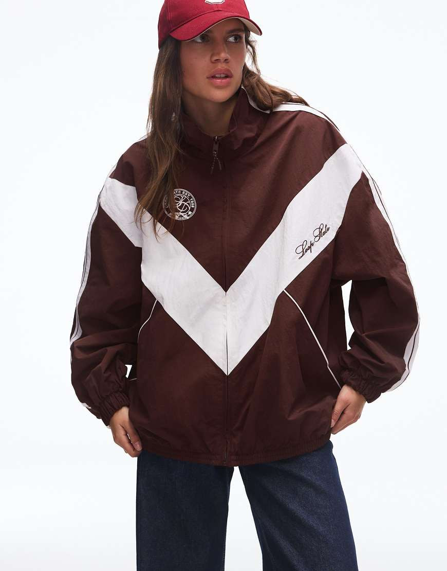 Bershka Embroidered technical jacket in brown | ASOS (Global)