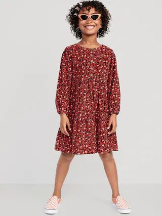 Long-Sleeve Button-Front Tiered Corduroy Swing Dress for Girls | Old Navy (US)