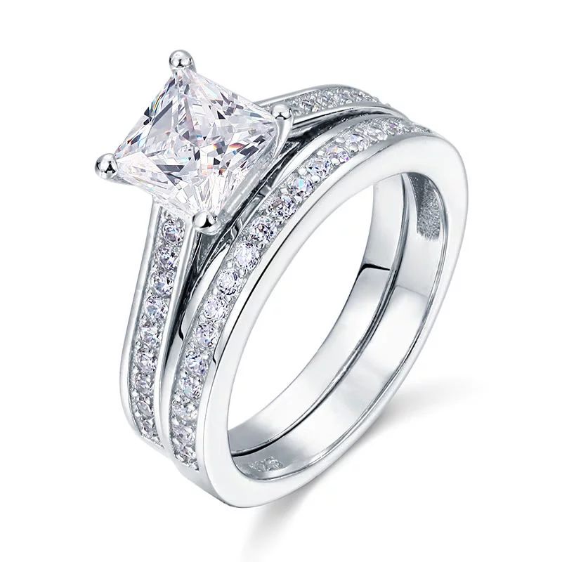 2.50 Carat Princess Cut Moissanite Wedding Set - Bridal Set - Channel Set Ring - Handmade Ring - ... | Walmart (US)