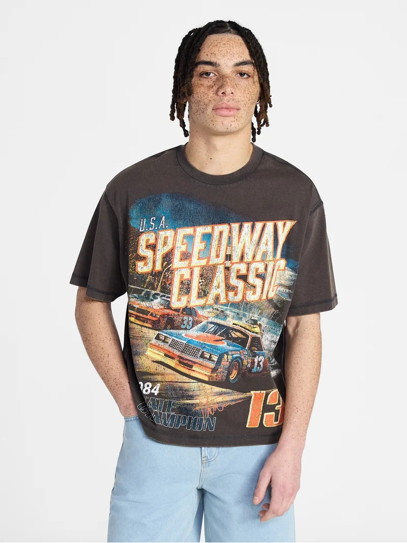 No Boundaries Oversized Cropped Graphic Tee with Short Sleeves, Men's XS-4XLT | Walmart (US)