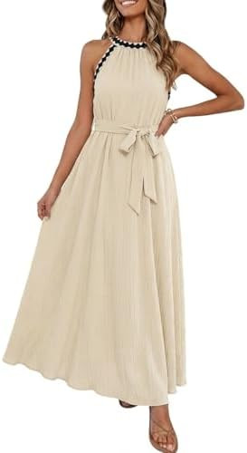 MEROKEETY Women's 2026 Summer Halter Maxi Dress Spring Casual Boho Sleeveless Flowy Swing Beach V... | Amazon (US)