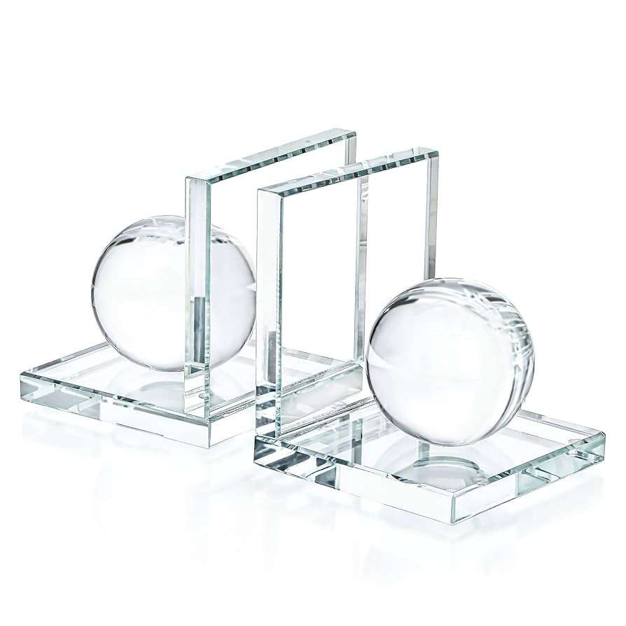 1 Pair Crystal Bookends with Crystal Ball Decorative Ornaments,L Shape Non-Skid Sturdy Book Ends ... | Amazon (US)