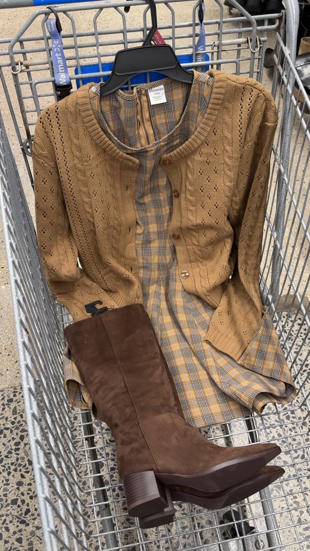 Walmart fall outfit idea with this $16 plaid mini dress! I’ll link two more options for similar dresses, one at Macys and one at Kohls, both are higher quality if you’re looking to spend a bit more. #walmartfashion