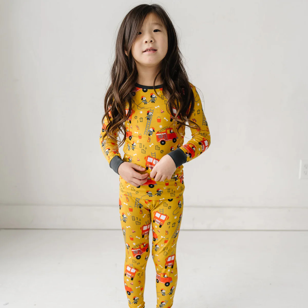 Fire Truck Pups Two-Piece Bamboo Viscose Pajama Set | Little Sleepies