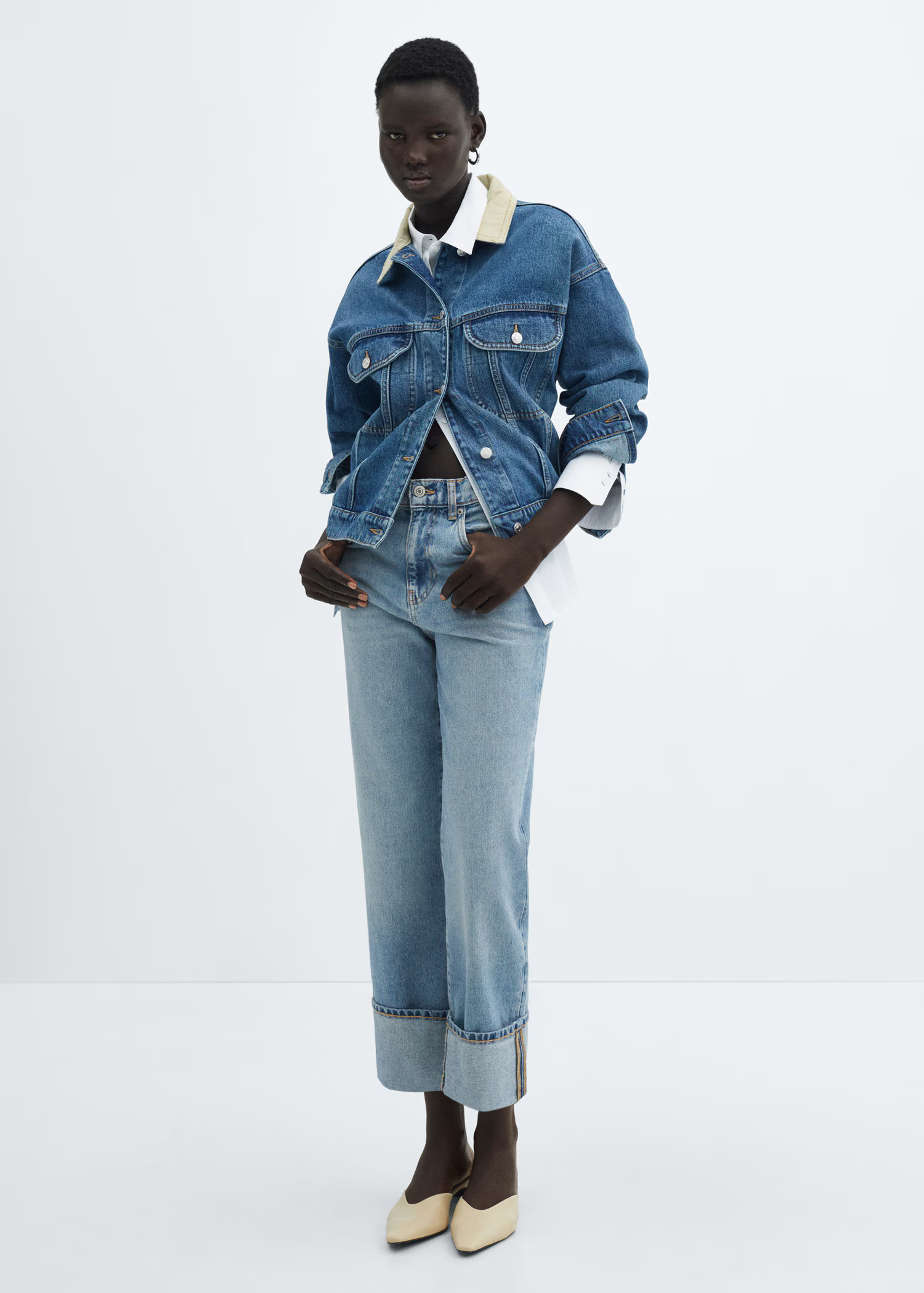 Turned-up straight jeans - Woman | MANGO USA | MANGO (US)
