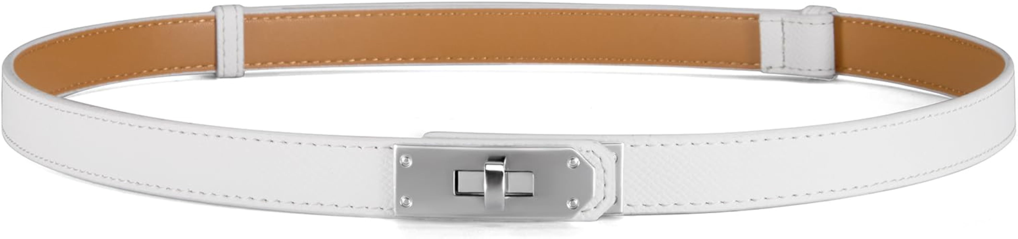 Women\u2019s Skinny Leather Belt with Gold or Silver Turn-Lock Buckle \u2013 Adjustable Thin Belt... | Amazon (US)