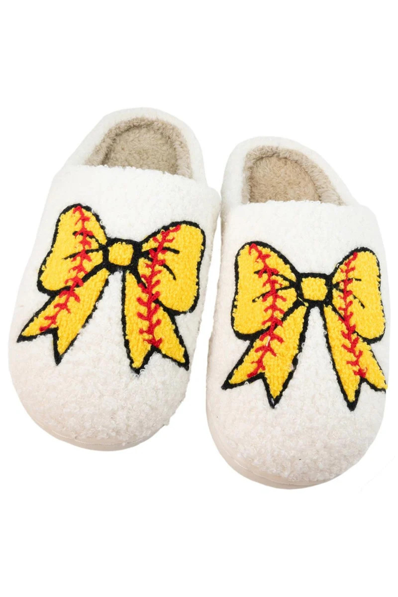 Softball Bow Slippers White / S/M | Katydid.com