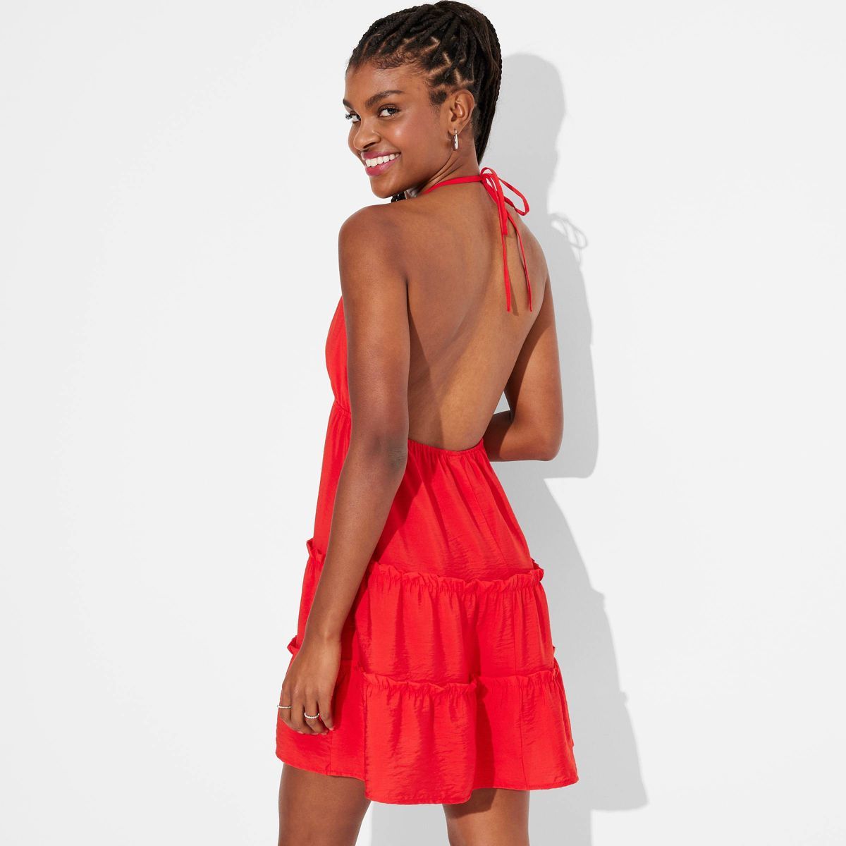 Women's Triangle Cup Tiered Mini Babydoll Dress - Wild Fable™ Red XS | Target
