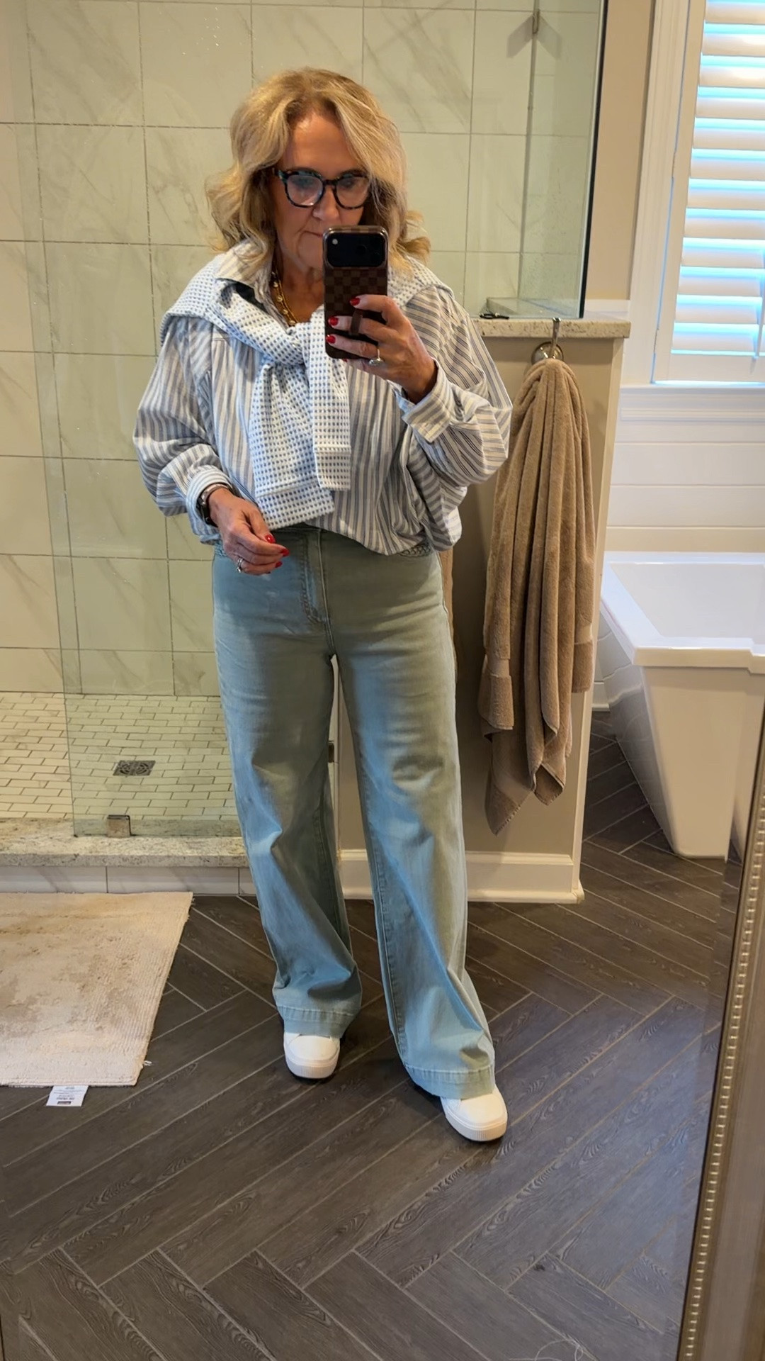 Travel outfit today. Short flight. Jeans are soft and comfy. 
Jeans 29 reg 
Blouse med (prob size down) 
Sweatshirt medium

#LTKOver40 #LTKootd #LTKTravel