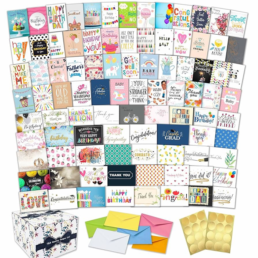 100 All Occasion Cards Assortment Box with Envelopes and Stickers - Large 5x7 Inch Bulk Greeting ... | Amazon (US)