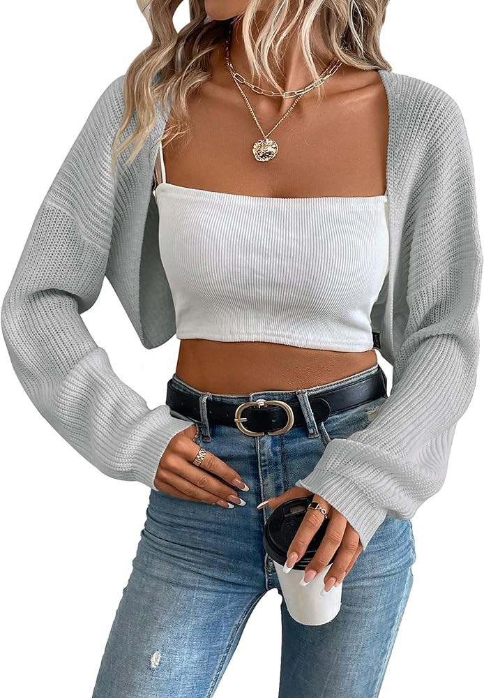 Womens Long Sleeve Open Front Knit Crop Bolero Cardigan Sweater Shrug for Dress 2025 | Amazon (US)
