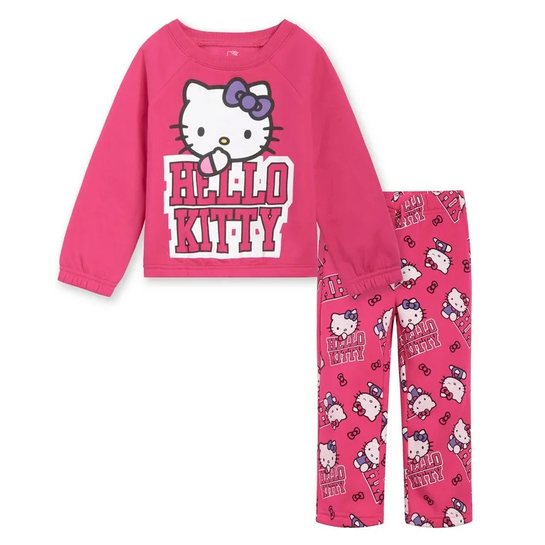 Hello Kitty Fleece Boxy Sweatshirt Crop Top and Flare Pants Outfit Set Toddler to Big Kid | Walmart (US)