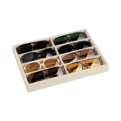 Frebeauty Sunglass Organizer,Velvet Glasses Organizer,8-Slot Sunglasses Tray for Drawer, Men's/Women's Sunglasses Box, Glasses Holder for Watch Stackable Eyeglass/Eyewear Display Tray(Beige) | Amazon (US)