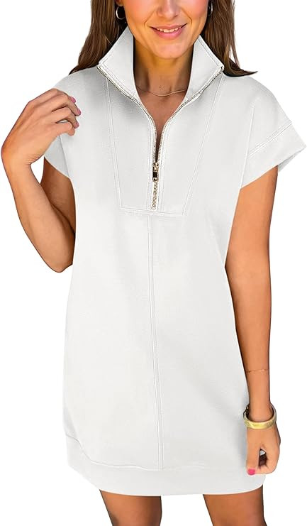 ANRABESS Womens Summer Casual Half Zip Cap Sleeve Trendy Wrinkle-Free Tshirt Dress 2026 Spring Be... | Amazon (US)