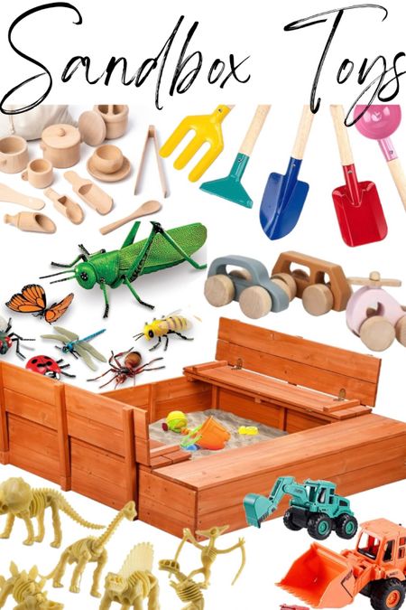 Sandbox toys! 
Dig for dinosaurs, wooden cars, pretend bugs, tractors, sandbox tools, sensory bin, sensory tools, backyard fun, springtime activity, dinosaur eggs, dinosaur fossils

#LTKkids #LTKSeasonal #LTKfamily