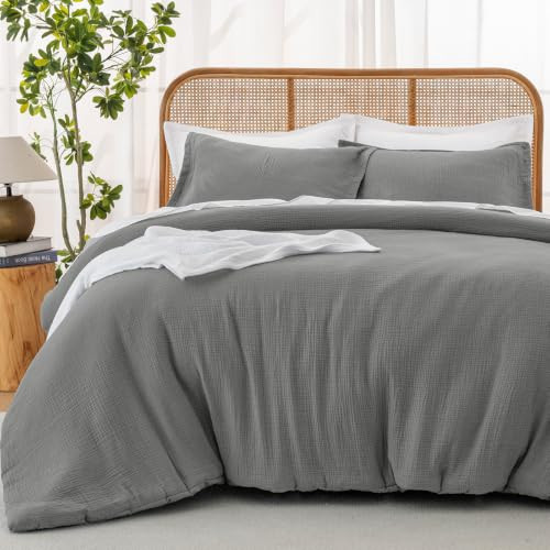 David's Home Cotton Softer Muslin Comforter Set, Twin Size, Grey | Amazon (US)